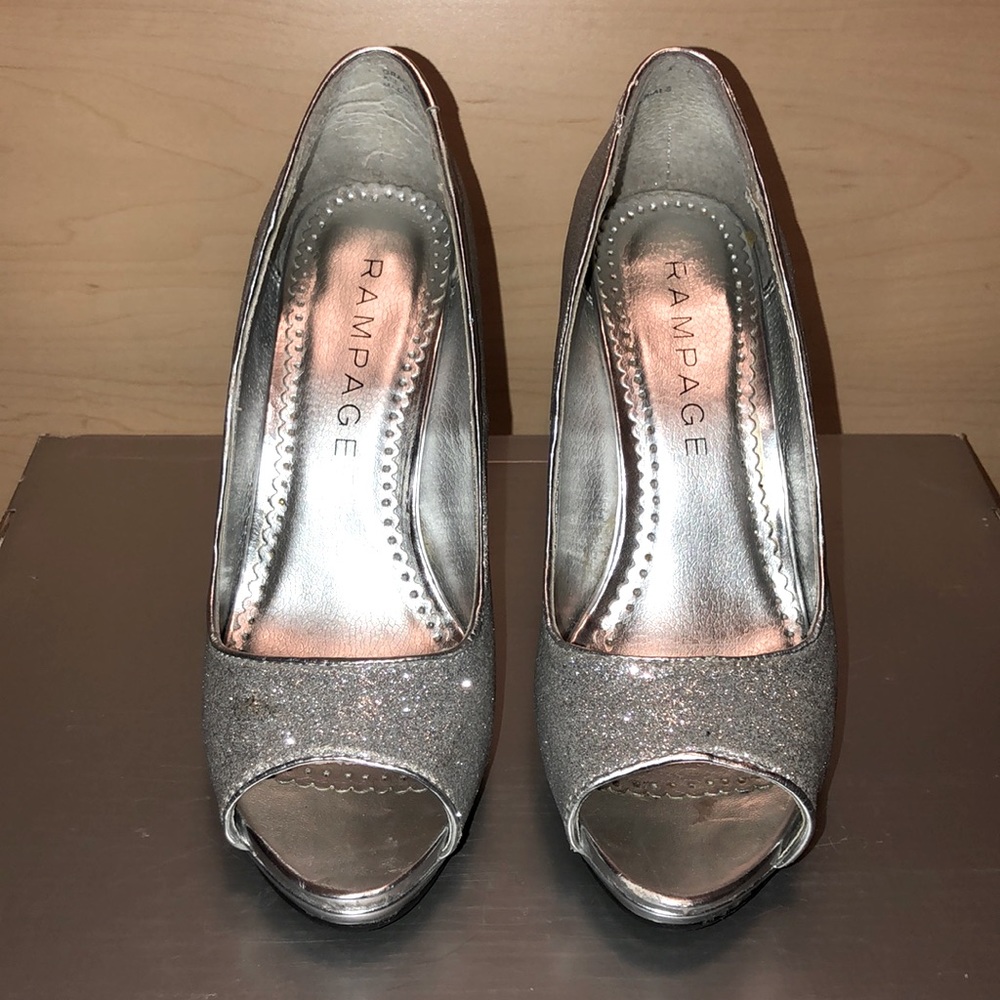 Rampage high heel peep toe silver shoes size 6